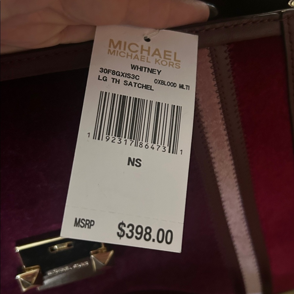 Michael Kors Large Whitney Velvet Oxblood and Pink Satchel - Picture 7 of 7